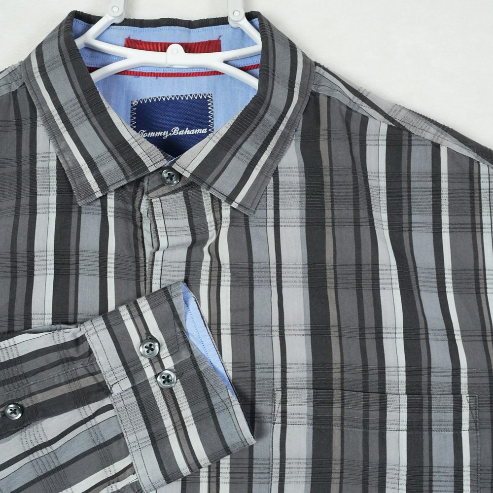 Tommy Bahama Mens Grey Striped Cotton Silk Blend Long Sleeve Button Shirt Size M